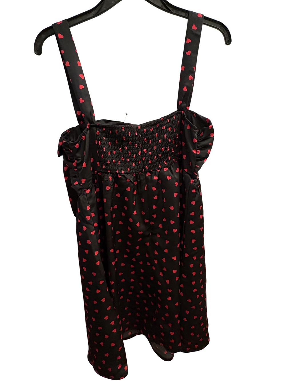 Francesca's Black Satin Dress with Red Heart Print and Bow Accent - Picture 3 of 4